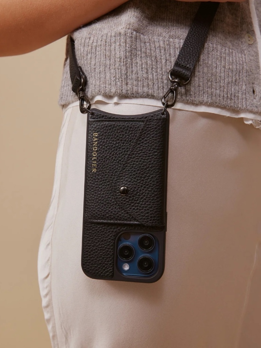 Bandolier Hailey iPhone 16Pro Crossbody Case in Black/Pewter